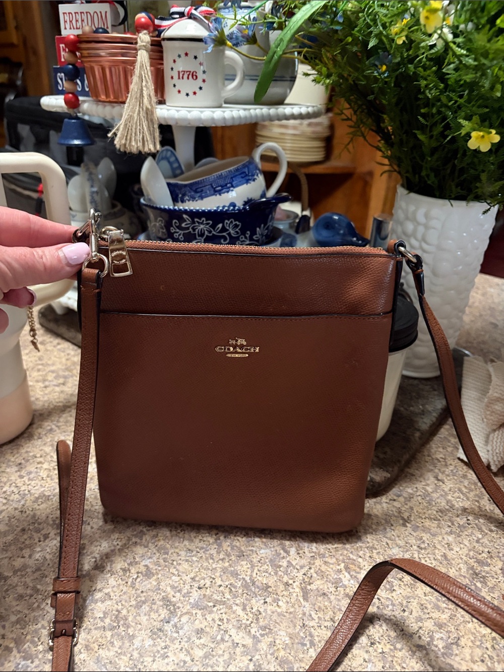 Coach Brown Leather Crossbody with Gold Hardware